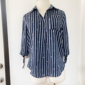 Timing Popover In Indigo Stripe Casual Boho Comfy Minimalist Top